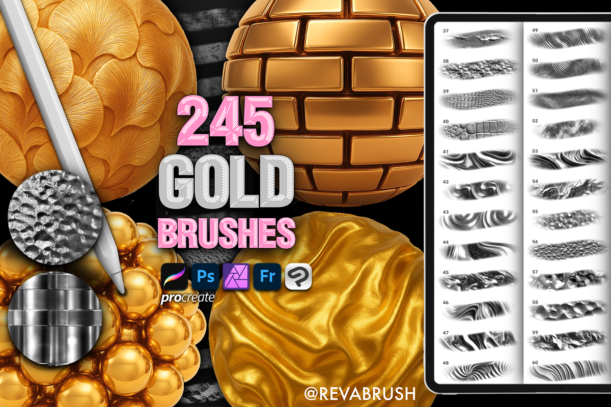 245 Procreate Gold texture brushes, a Brush Add-On by Revabrush (Photo 1 of 8)