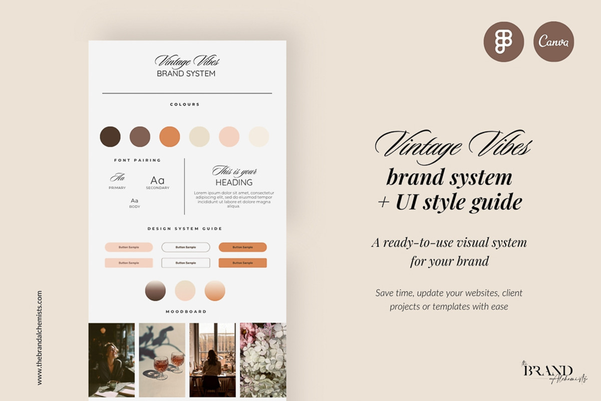 Vintage Vibes Brand System + UI Kit, an UI Kit Template by The Brand Alchemists (Photo 1 of 12)