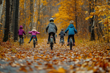 Family cycling trips in autumn offer, a Photo by Pavel_design