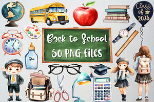 Watercolor Back To School Cliparts