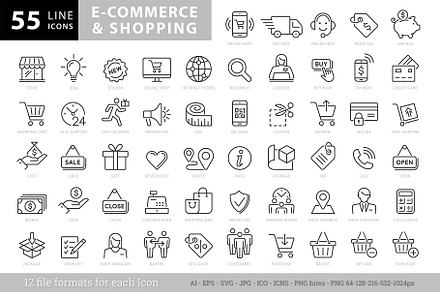 E-commerce and shopping Icon set, an Outline Icon by FourLeafLover