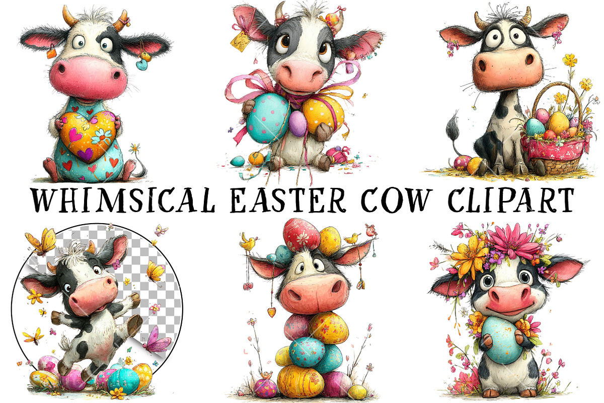 Whimsical Easter Cow Clipart, an Illustration by OK Design (Photo 2 of 6)