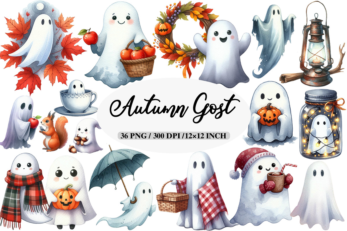 Autumn gost Clipart Bundle, an Illustration by Daily.Designs (Photo 1 of 5)