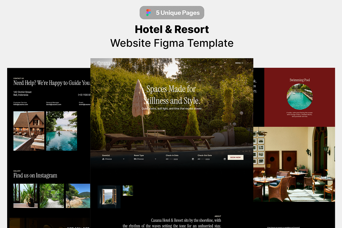 Hotel & Resort Figma Template, an UI Kit Template by Rozepaars Design (Photo 1 of 4)