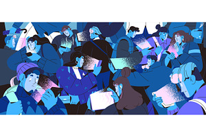 Smartphone addiction concept, banner, a Person Illustration by PaperTrident