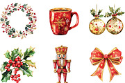 Red Gold Christmas Watercolor Clipar, an Illustration by CraftArtStudio (Thumbnail 3 of 6)