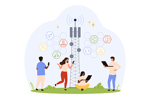 Mobile Network Communication Concept, a Technology Illustration by Flashvector