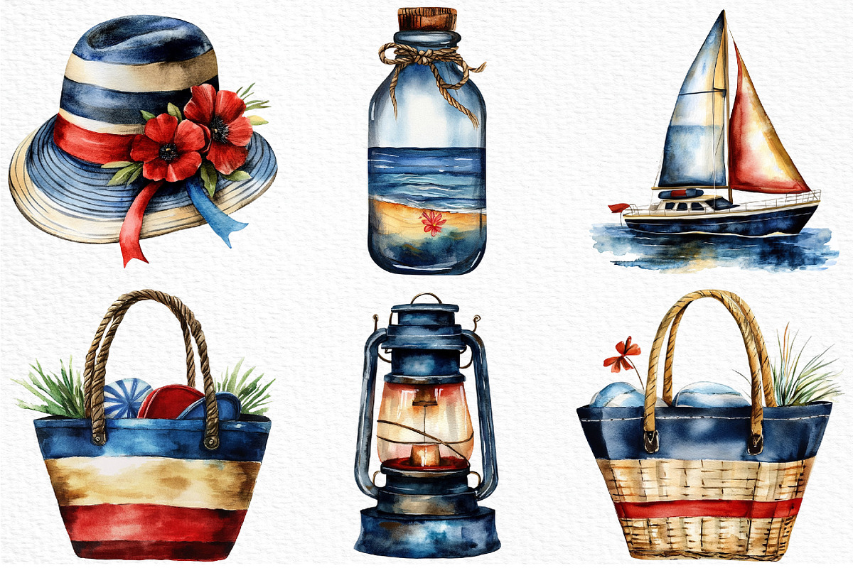 Watercolor Coastal Clipart, an Illustration by Craft Nest (Photo 3 of 9)