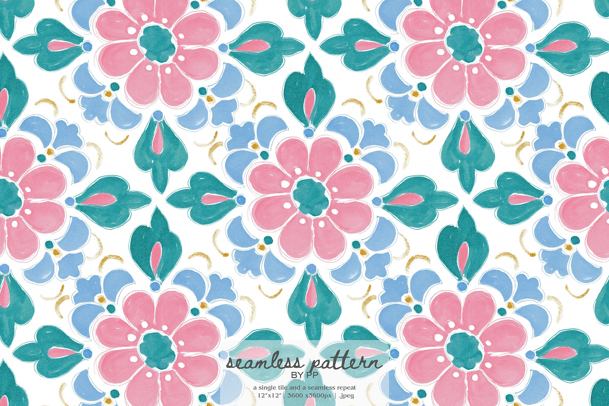 Retro floral tile seamless pattern, a Pattern Graphic by Pink Studio Art (Photo 1 of 4)