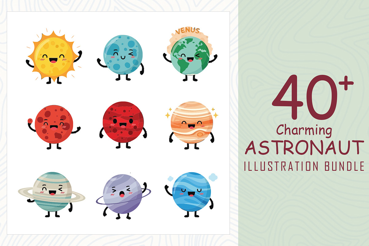 Smiling cartoon planets and sun, a Technology Illustration by Sofia's Fashion (Photo 1 of 3)