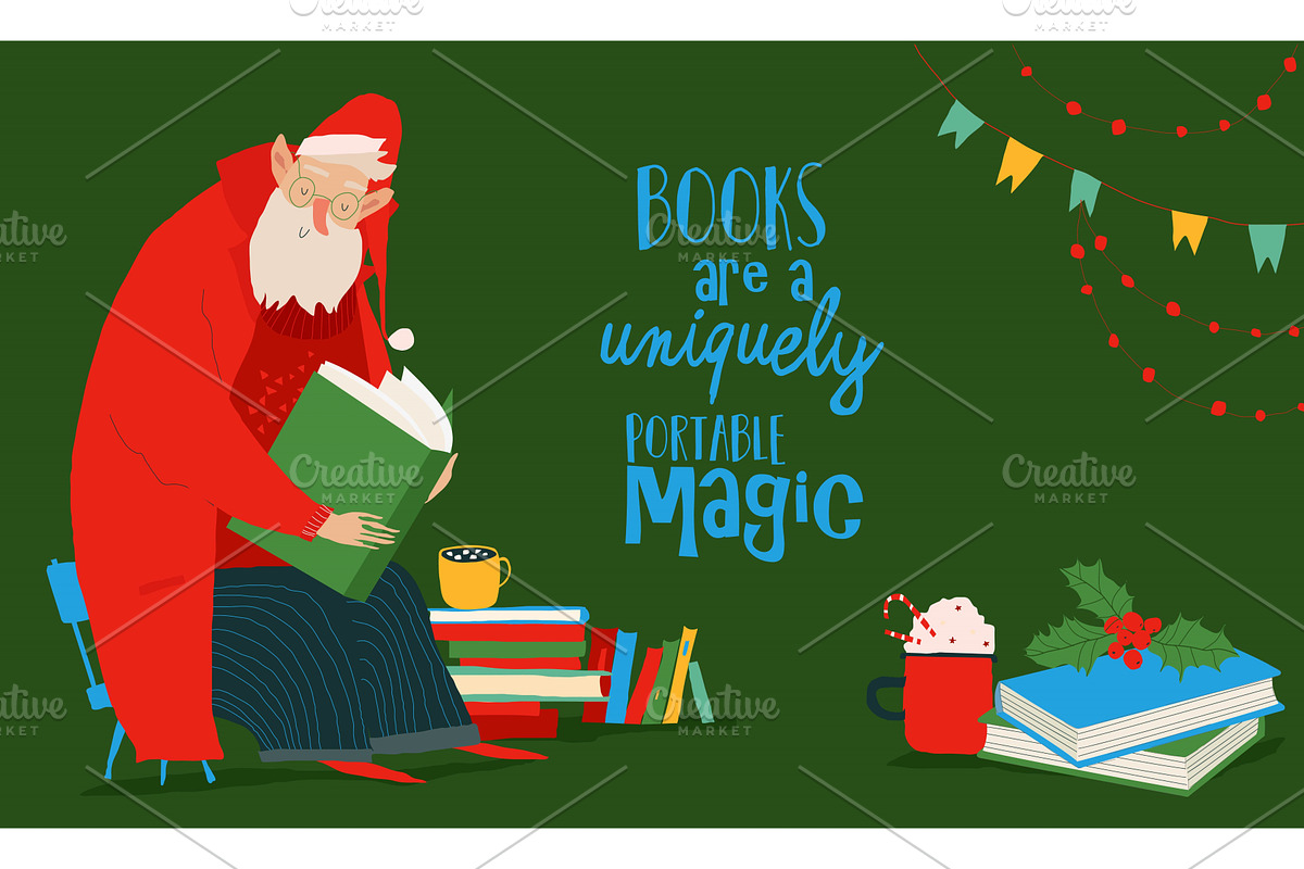 Cartoon Santa Claus reading the Book, an Object Illustration by Maria Starus
