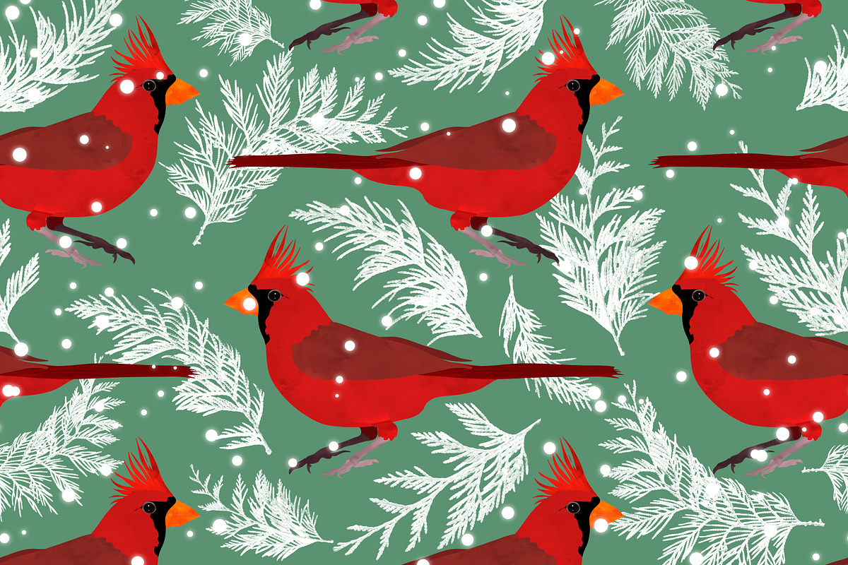 Northern cardinal bird green, a Pattern Graphic by Cesar Torres