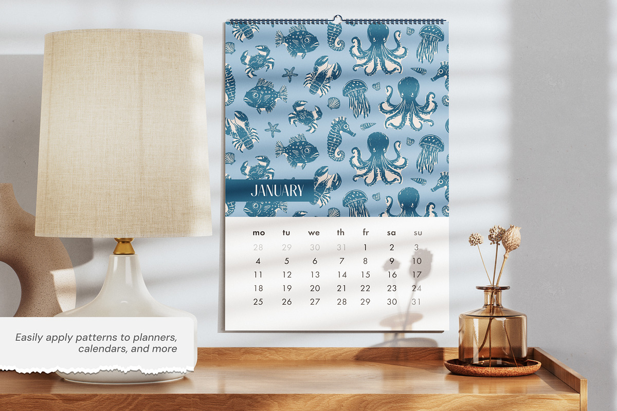 Ocean Life | Linocut collection, a Pattern Graphic by SappiStudio (Photo 6 of 21)