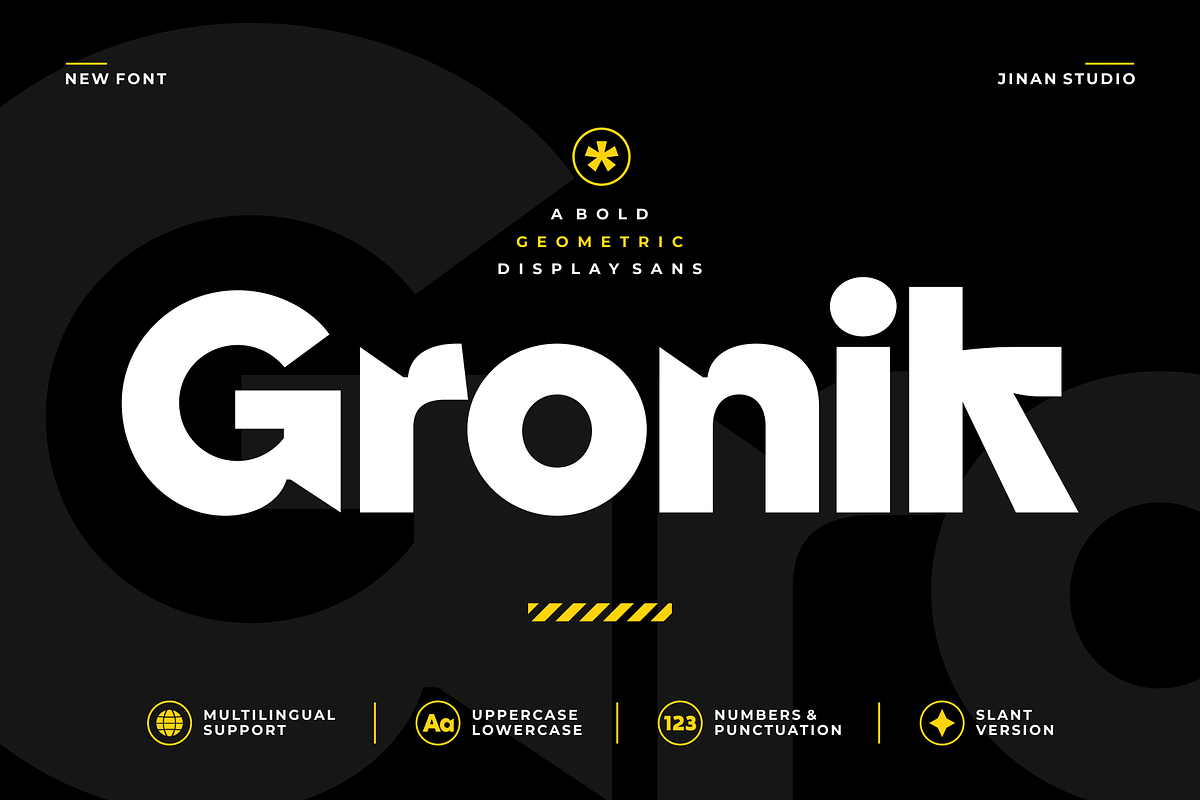 Gronik - Geometric Display Sans, a Sans Serif Font by Ainun Jinan (Photo 1 of 9)