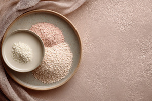 Different types of flour on a plate, a Photo by Beautiful things