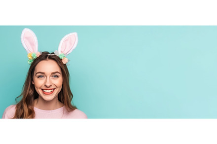 Smiling woman bunny ears banner, a Beauty & Fashion Photo by Ylivdesign