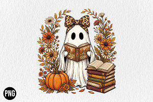 Cute Ghost Reading Book PNG, a Seasonal Illustration by CraftArtStudio