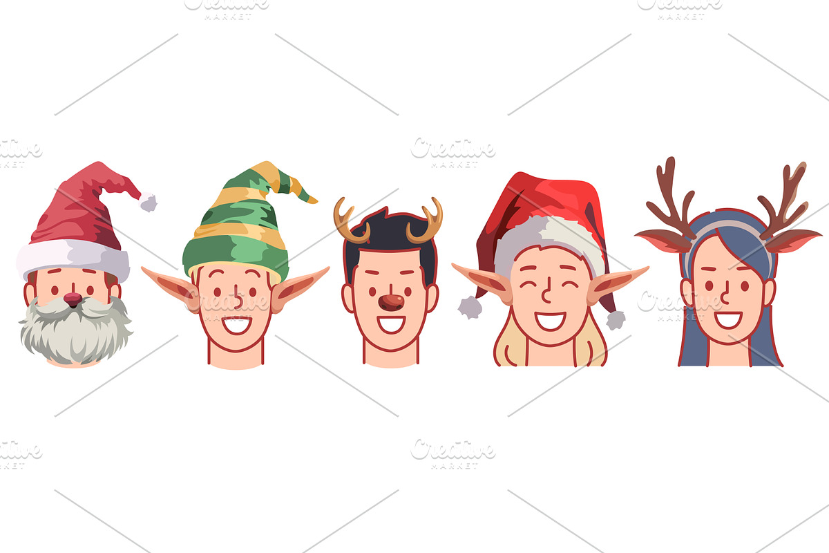 People portraits in christmas hats, an Object Illustration by YummyBuum
