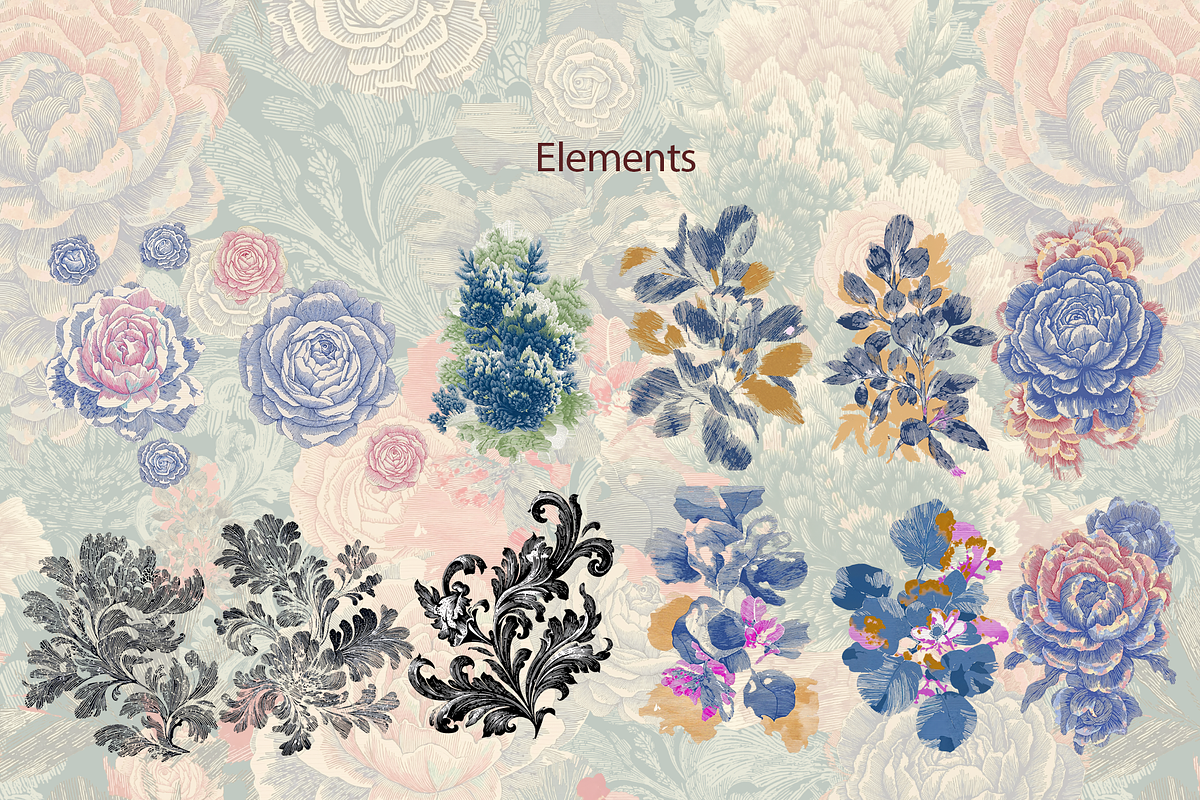 PORCELAIN FLORA, a Pattern Graphic by rumacorakstudio (Photo 2 of 6)