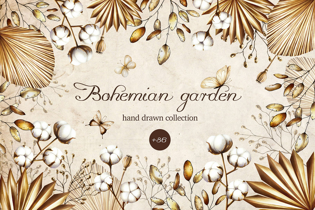Bohemian garden hand drawn clipart, a Decorative Illustration by Navenzeles (Photo 1 of 14)