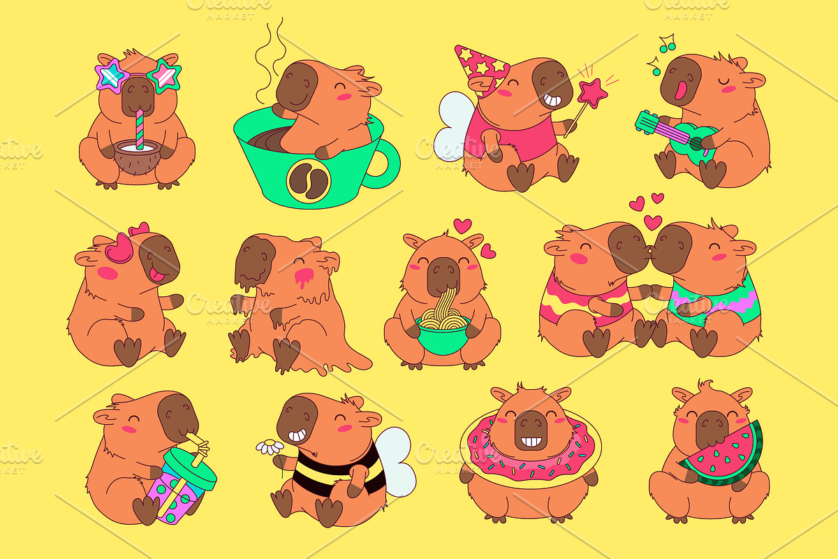 Cute Capybara Stickers, an Illustration by barsrsind