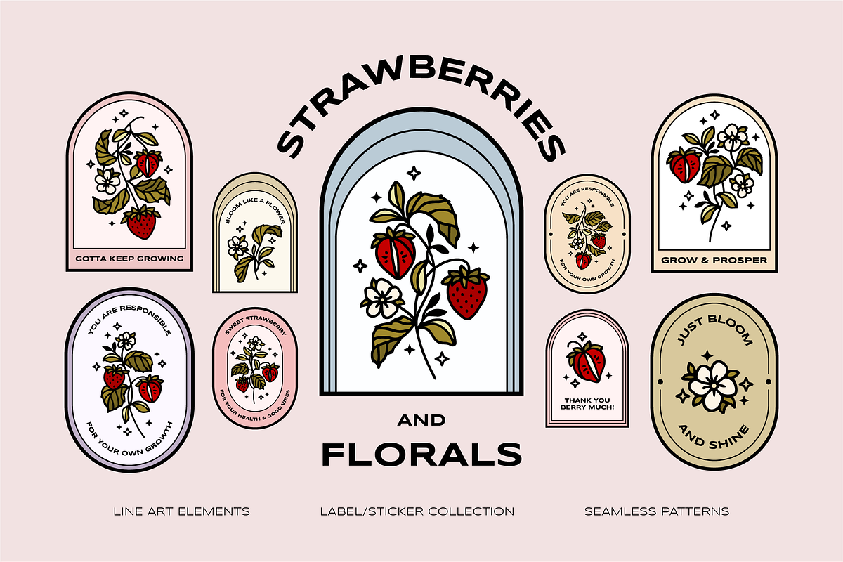 Vintage Strawberry & Floral Logo, an Object Graphic by Artflorara (Photo 2 of 13)