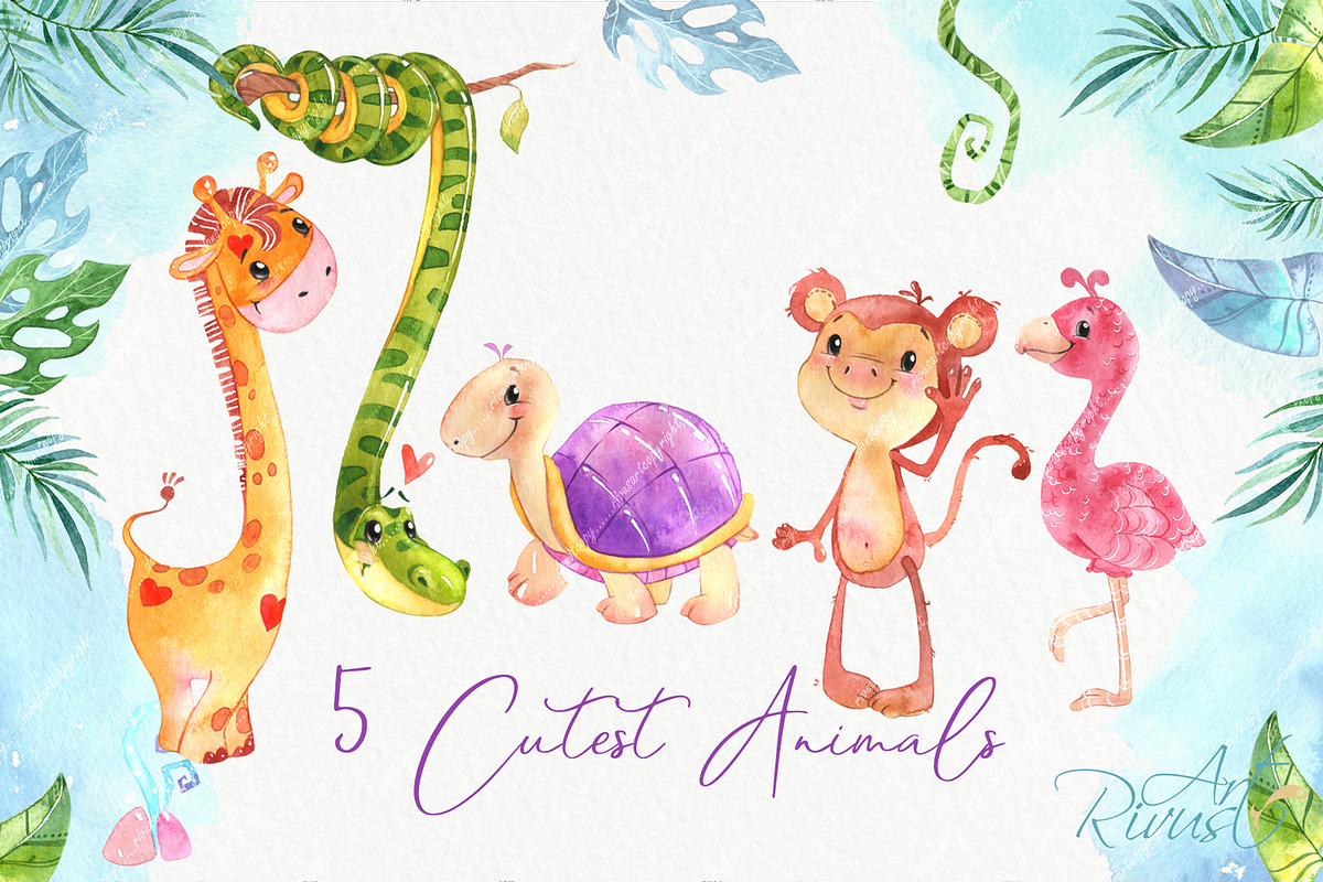 Cute safari animals watercolor, an Animal Illustration by RivusArt (Photo 4 of 5)