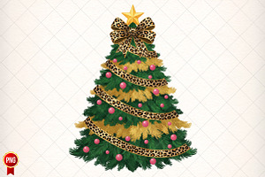 Coquette Christmas Trees Leopard Bow, an Illustration by SinaCreation