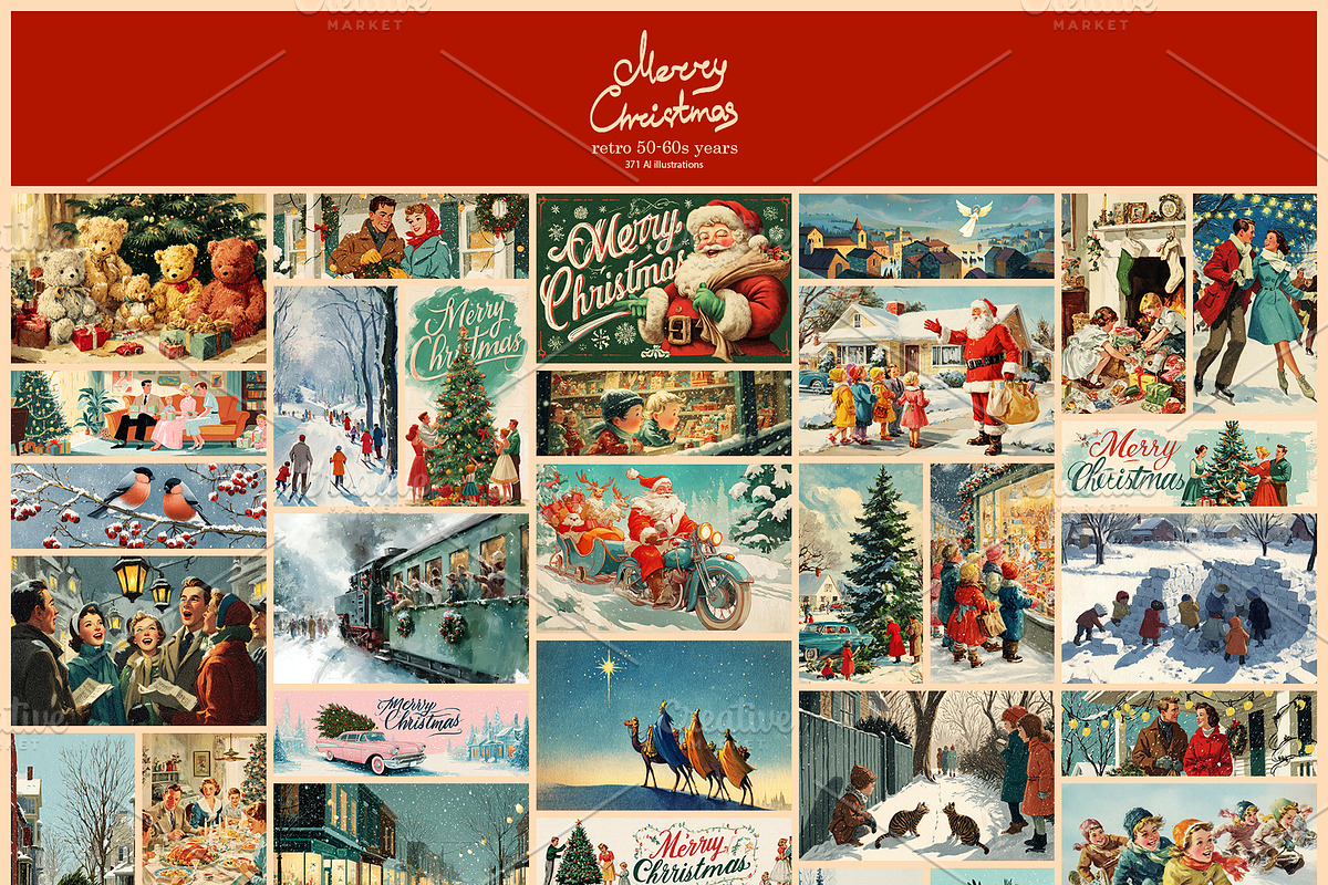 Retro Christmas illustrations, a Seasonal Illustration by Pundateam (Photo 5 of 7)
