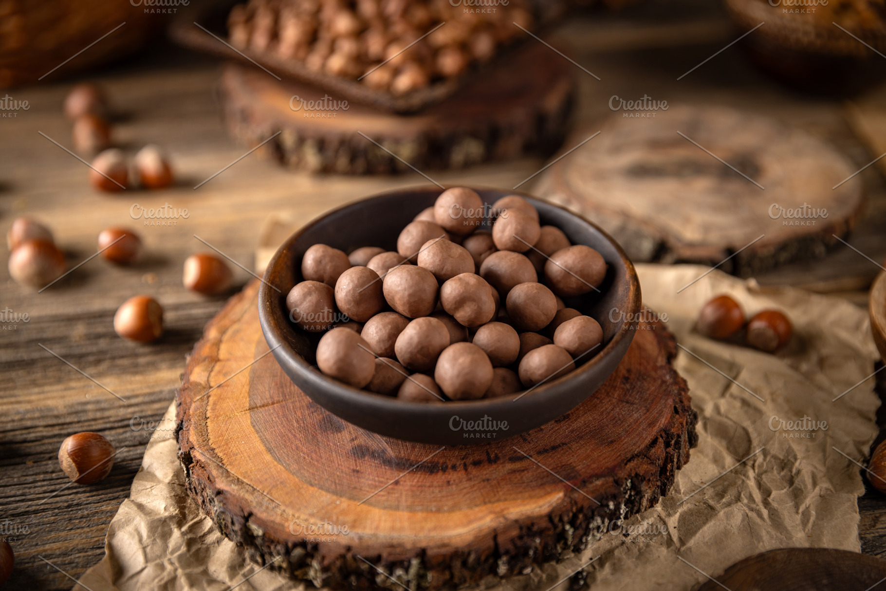 Chocolate covered hazelnuts, a Photo by Grafvision photography