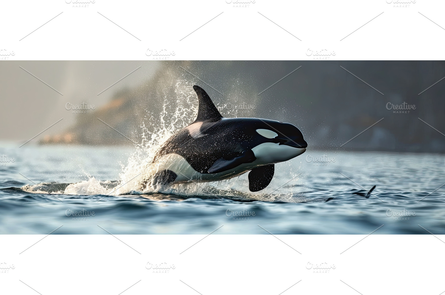 jumping orca in summer ocean waters, an Animal Photo by Neirfy