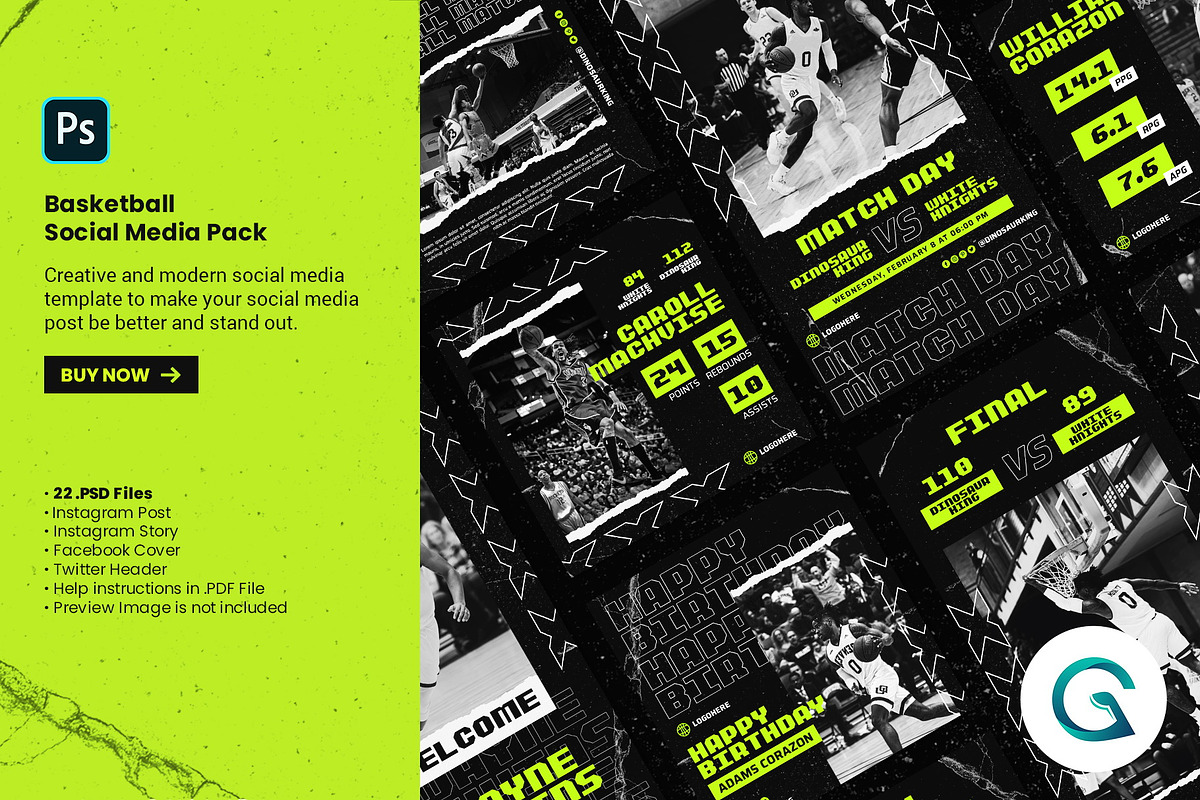 Basketball Social Media Pack, a Social Media Template by Geelator Studio (Photo 1 of 5)
