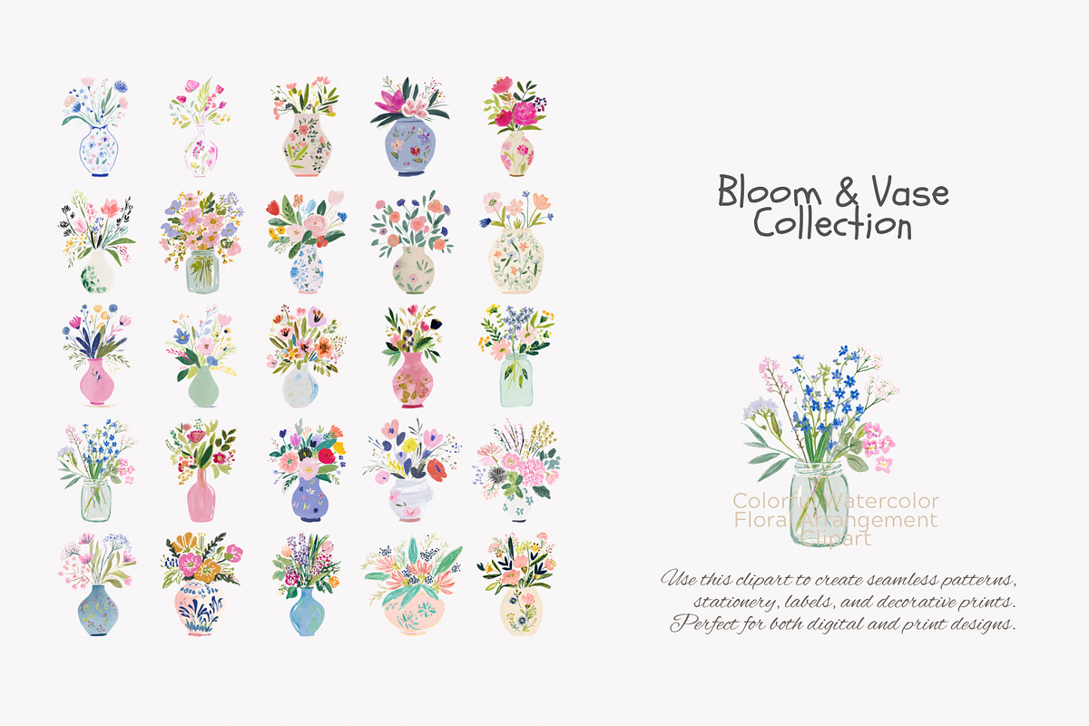 watercolor floral vase clipart set, a Decorative Illustration by Patishop Art (Photo 4 of 7)