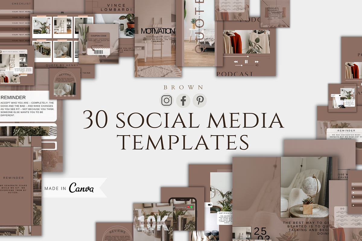 Brown Instagram Canva Template Pack, a Social Media Template by ...