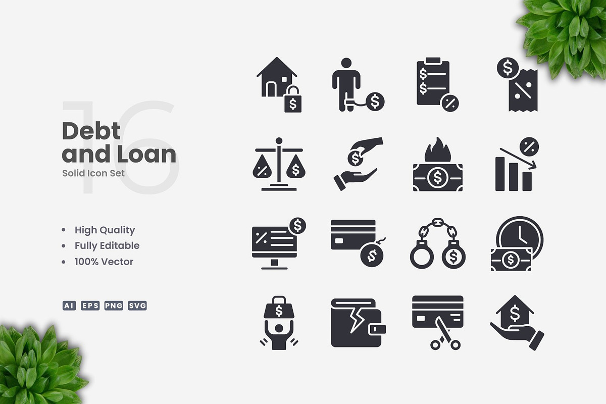 Debt and Loan Solid Icons