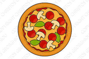 Pepperoni Pizza With Mushrooms Food, a Food Illustration by Christos Georghiou