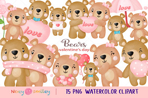 Watercolor Teddy Bear Valentine's, an Animal Illustration by Noey smiley