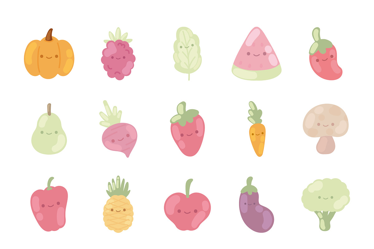 Cute Fruits and Vegetables Set
