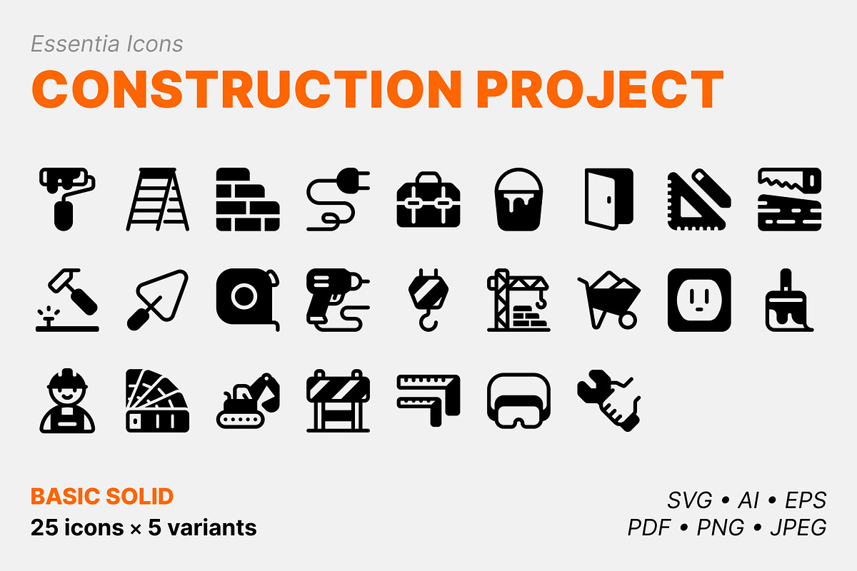 Construction project icons (Solid), a Solid Icon by Totto House (Photo 1 of 3)