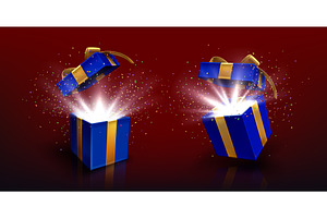 Open 3D blue gift box with golden, an Object Illustration by art PVP - market