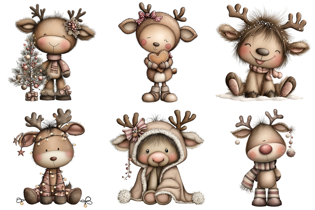 Quirky Christmas Reindeer Clipart, an Illustration by Craft Nest (Photo 9 of 11)