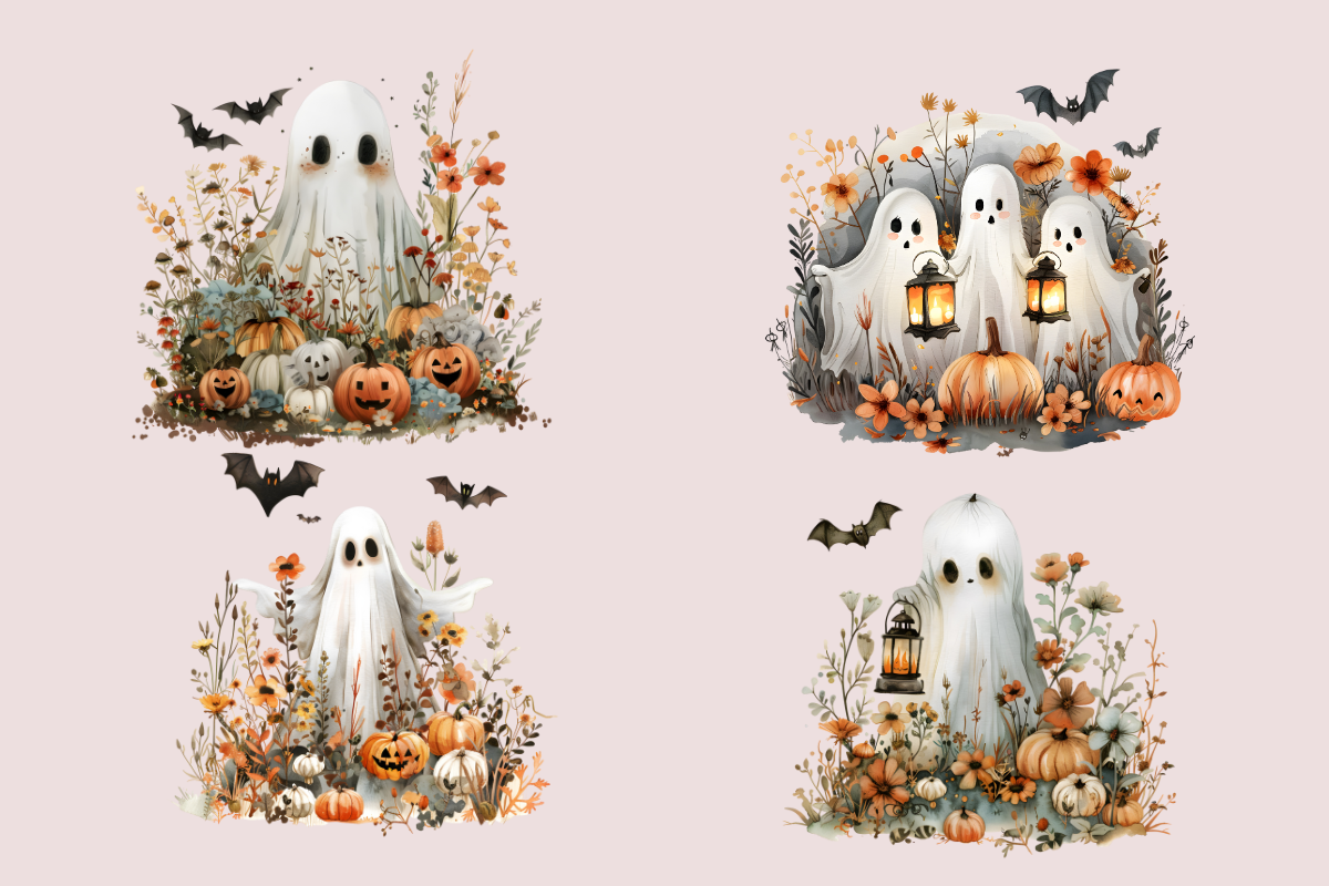 18 Halloween Ghosts Clipart PNG, an Illustration by Anca Digital Vibe (Photo 3 of 7)