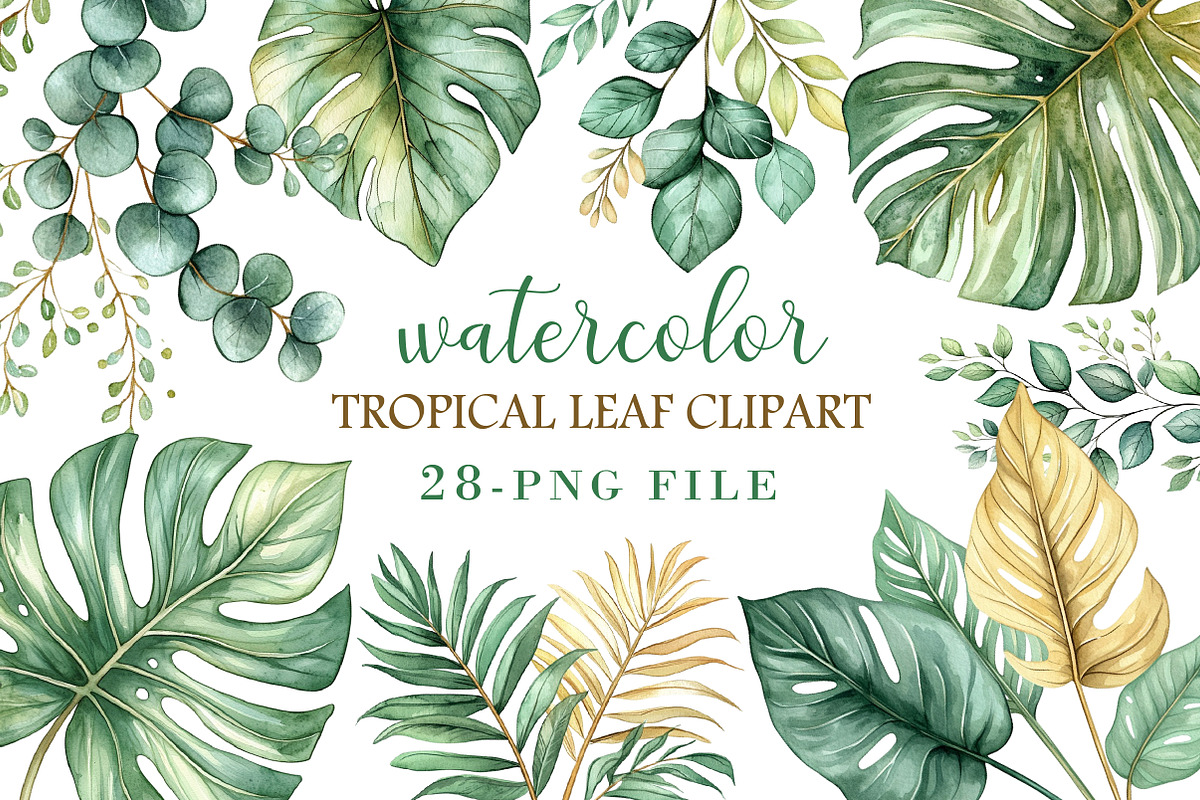 Watercolor Tropical Leaf Clipart, an Illustration by Libby Wishes (Photo 1 of 4)