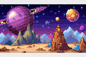 Alien Planet Pixel Art Background