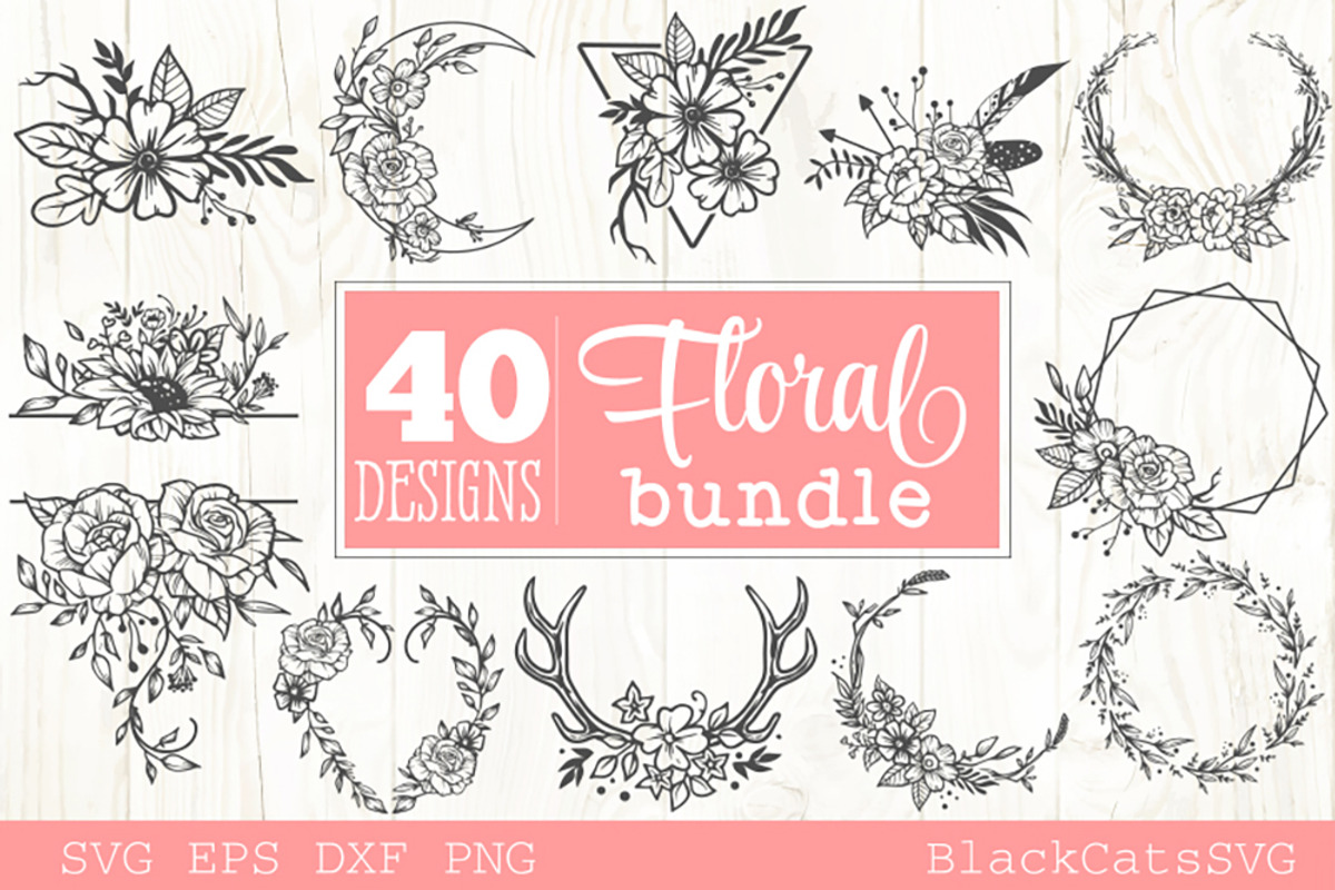 Floral frames SVG bundle 40 designs, an Illustration by BlackCatsMedia (Photo 1 of 4)