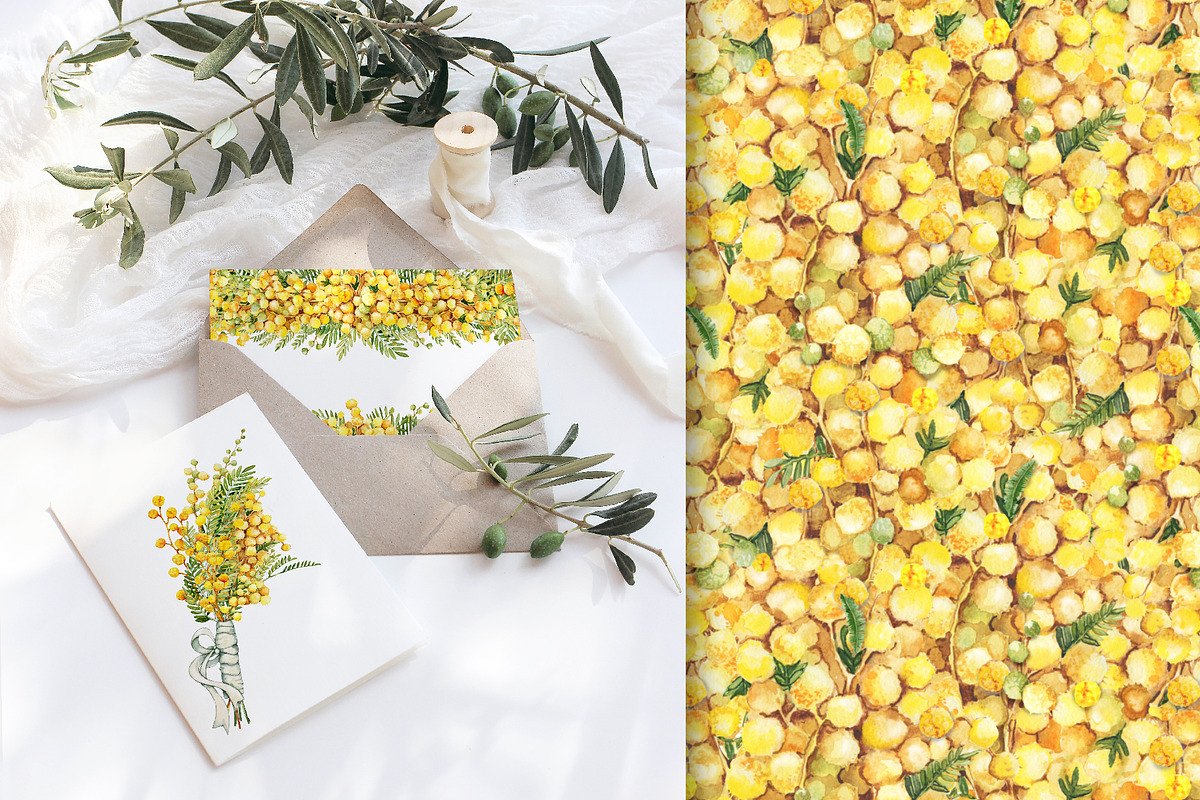 Spring mimosa, watercolor flowers, an Illustration by Artmanata (Photo 7 of 16)