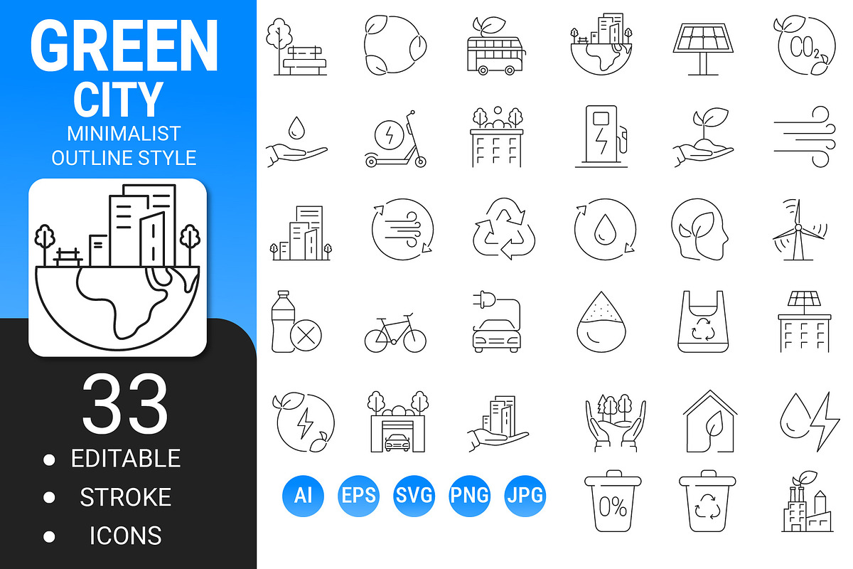 Green city outline icon set, an Outline Icon by Icons (Photo 1 of 3)