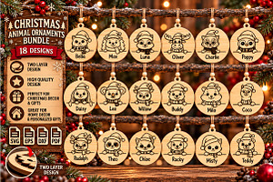 Christmas Animal Ornaments Laser Cut