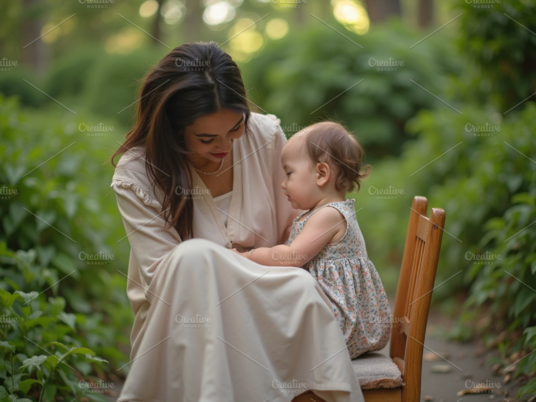 beautiful young mum and daughter AI generated, a Photo by WorldOfPhotos