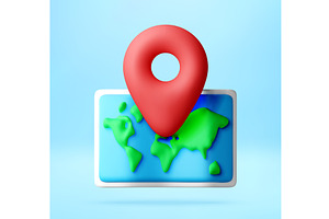 Red map pointer icon over stylized, an Object Illustration by Abscent